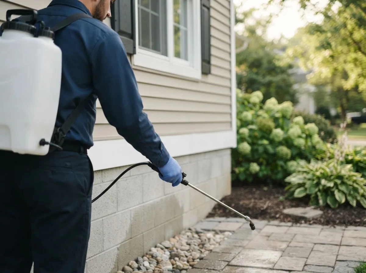 Pest control technician inspecting a home in Valley, WA